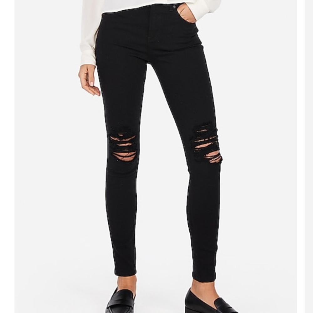 Express High Waisted Black Ripped Jegging NWT